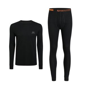 Realtree Men's Thermal Set Black Waffle Long Sleeve Top and Pant